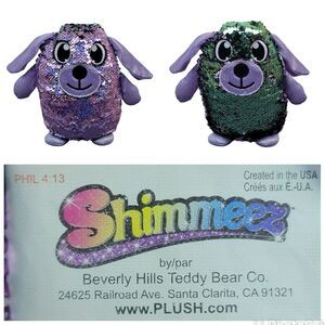 Shimmeez Delilah Dog Plush‎ 8" Dazzle Flip Sequin Purple Green Stuffed Plushie
